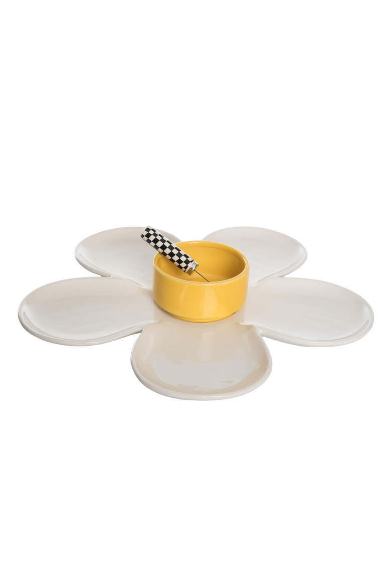 Daisy Platter & Bowl w/ Spreader Set of 3 Ceramic White 7.6 oz, Alternate, color, White