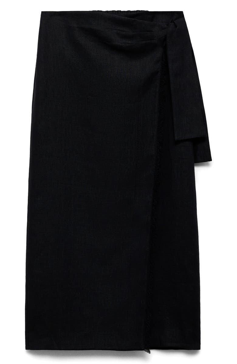 MANGO Side Tie Linen Wrap Skirt, Alternate, color, Black