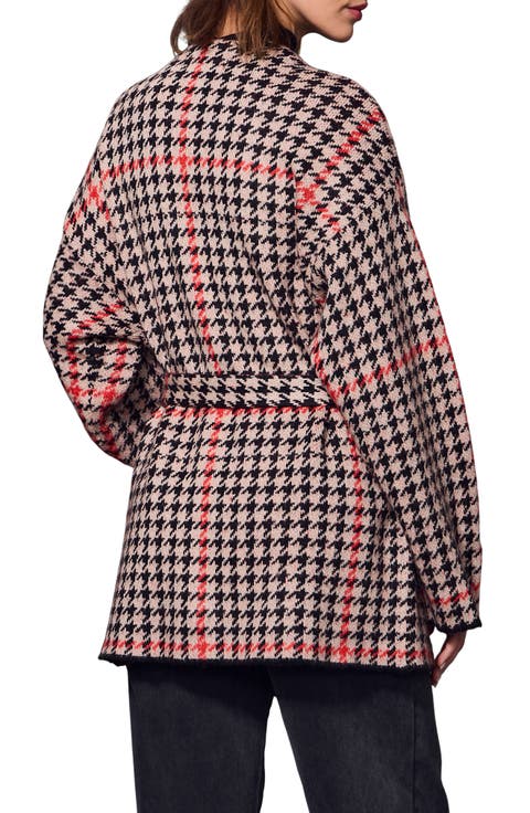Houndstooth Plaid Jacquard Coatigan