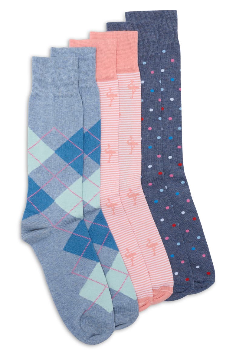 3-Pack Argyle Flamingo Dress Socks, Main, color, DENIM