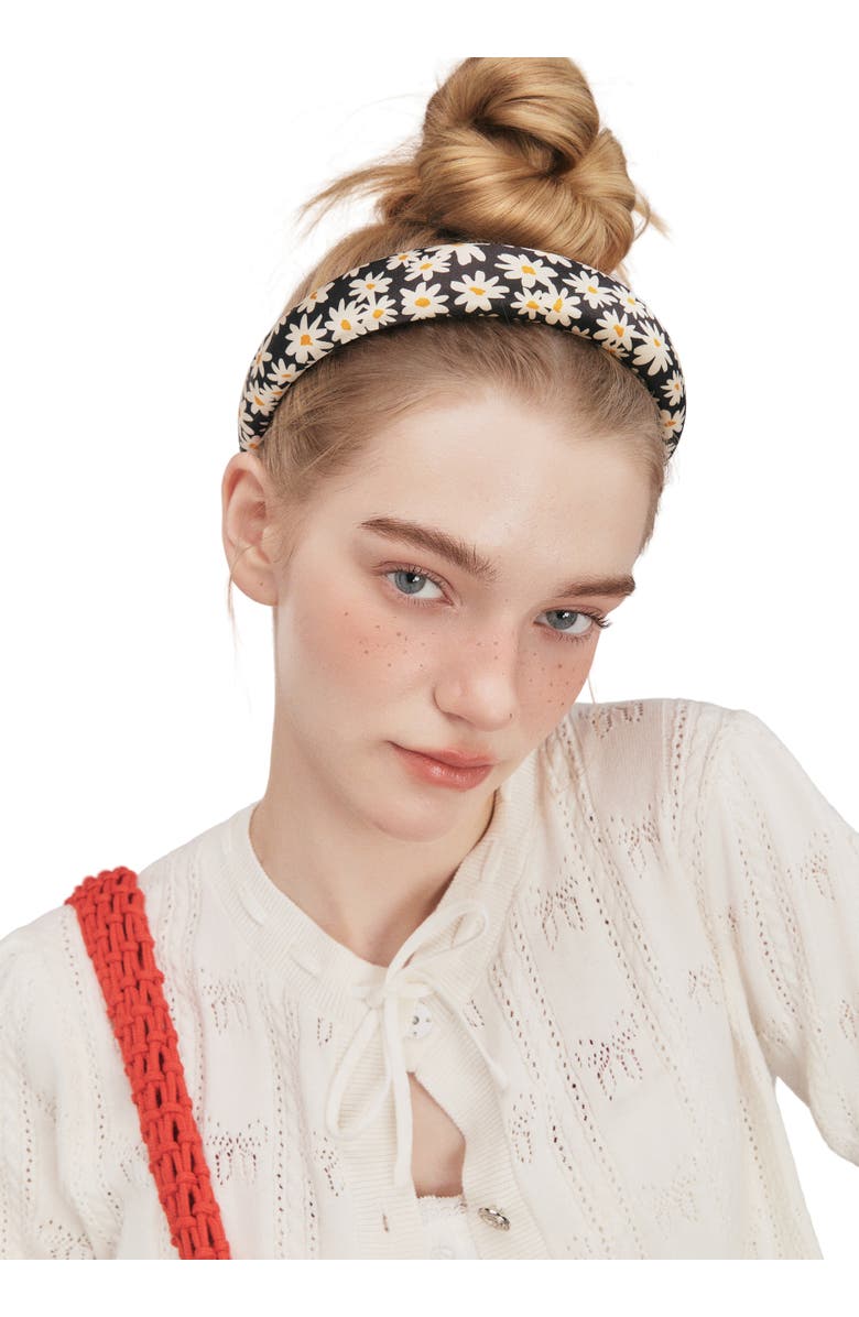OLAH Daisy Silk Headband, Alternate, color, Black & White