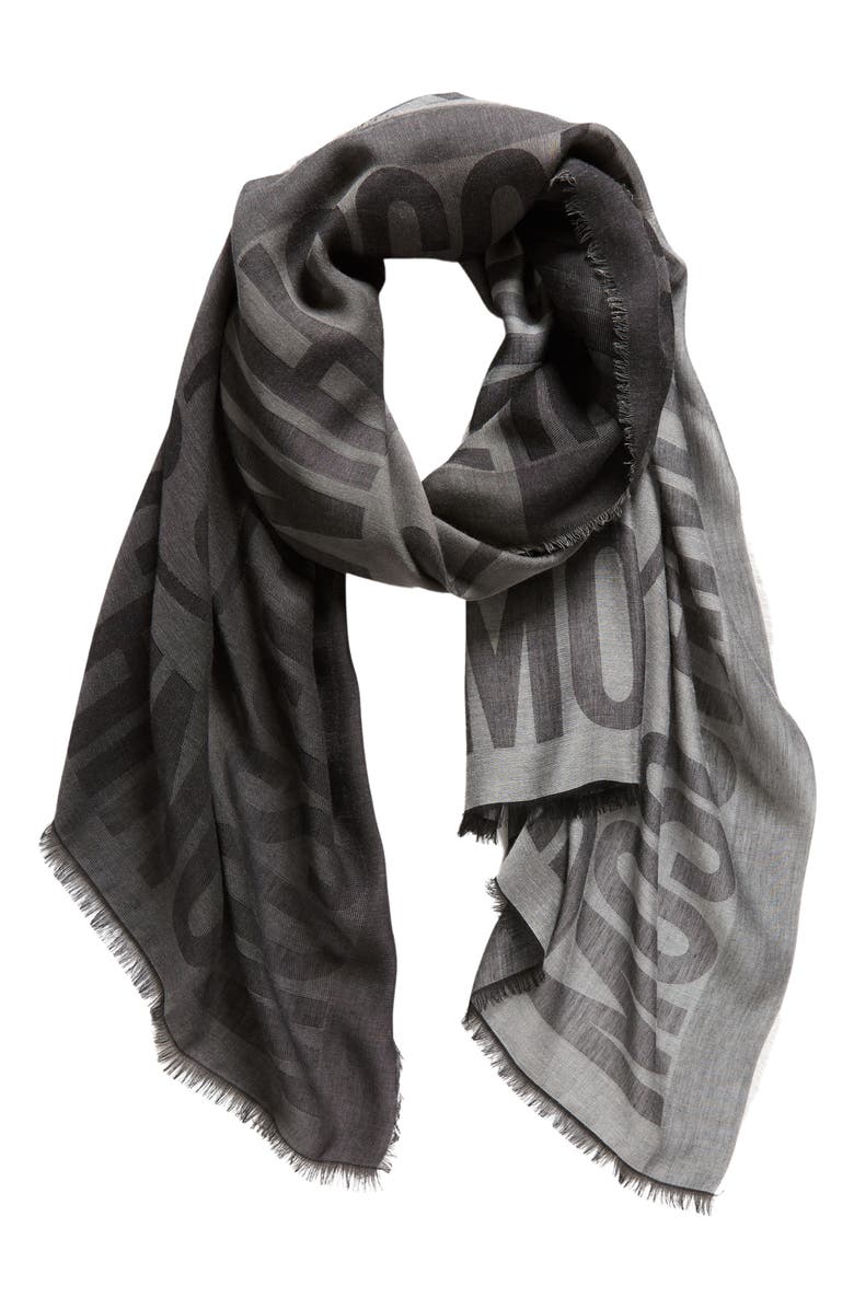 Moschino Logo Colorblock Modal, Silk & Cashmere Scarf, Alternate, color,