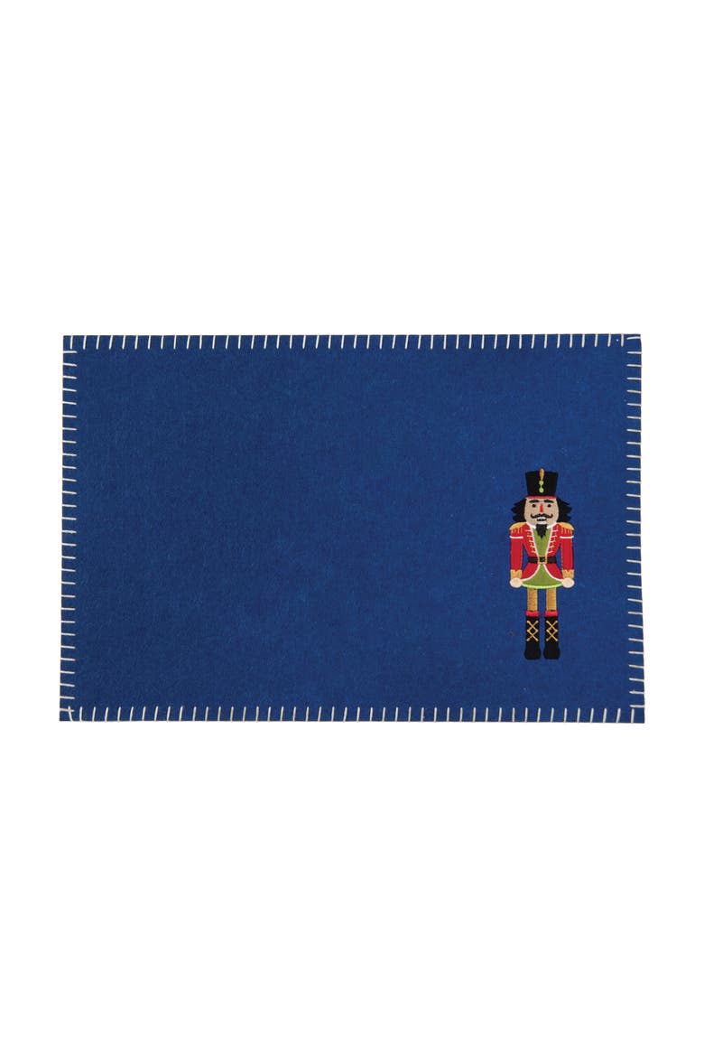 Christmas Solid Blue Nutcracker Felt Rectangle Set of 6 Placemats 12" x 18", Main, color, Blue