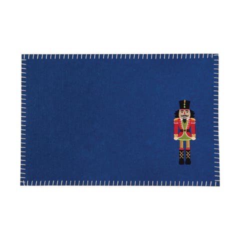 Christmas Solid Blue Nutcracker Felt Rectangle Set of 6 Placemats 12" x 18"