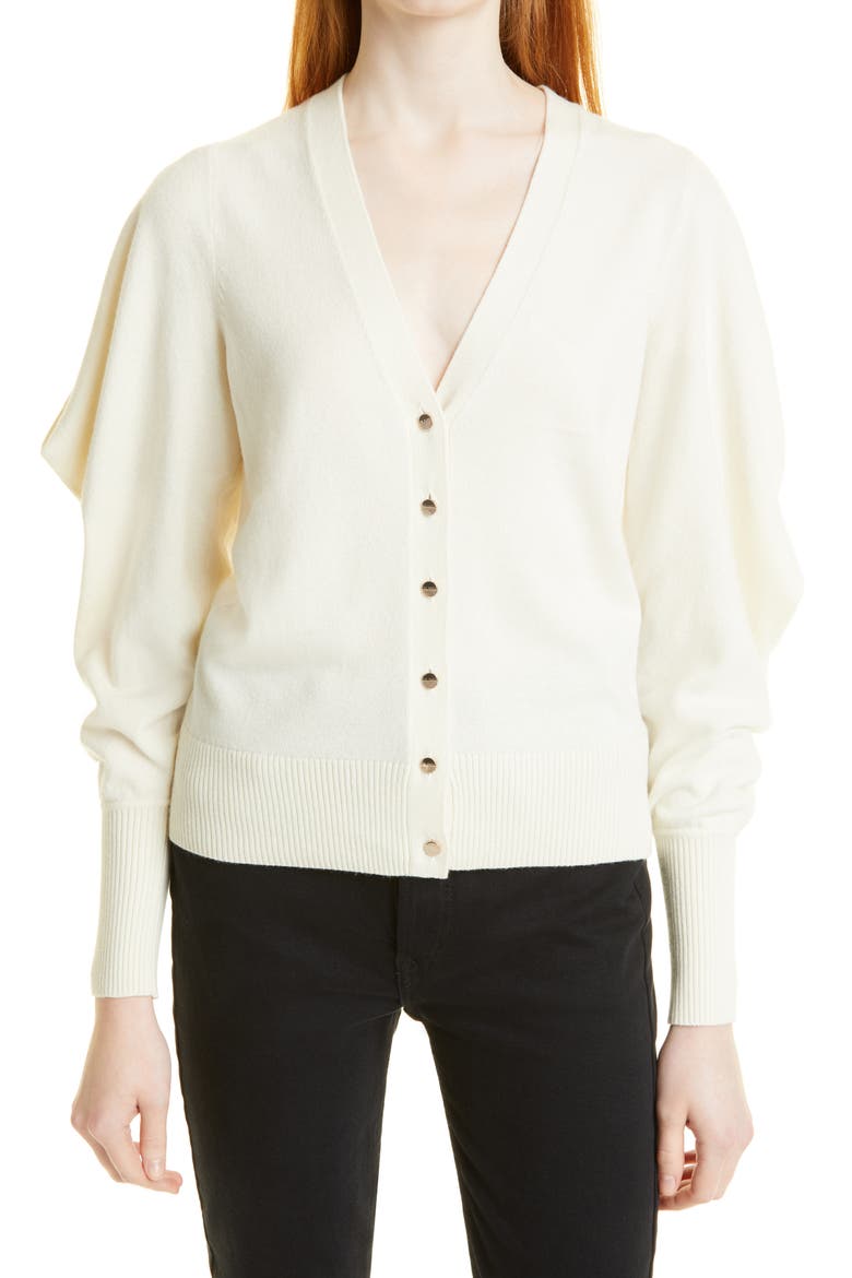 Draped Sleeve Wool Blend Cardigan, Main, color, NATURAL