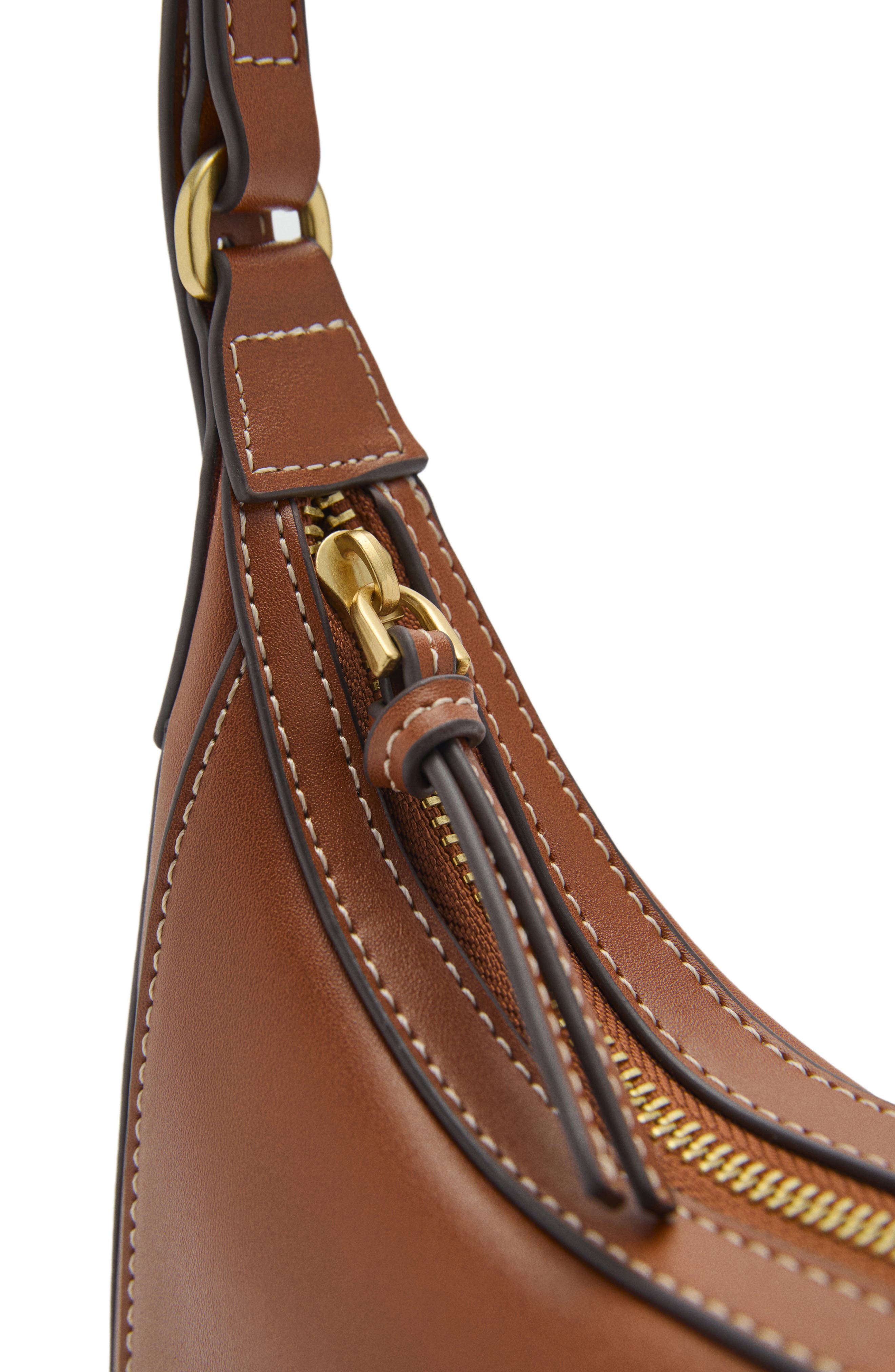 MANGO Oval Faux Leather Shoulder Bag, Alternate, color, Leather