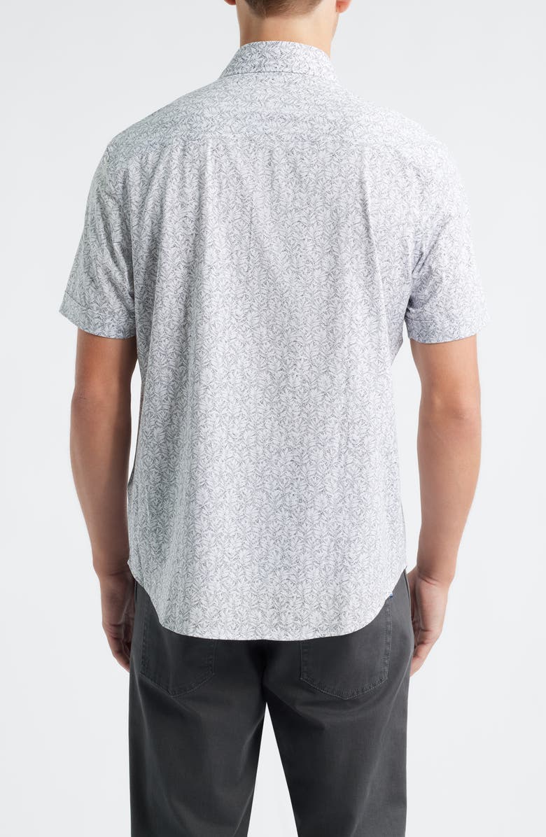 Bugatchi Miles OoohCotton<sup>®</sup> Leaf Print Short Sleeve Button-Up Shirt, Alternate, color, Zinc