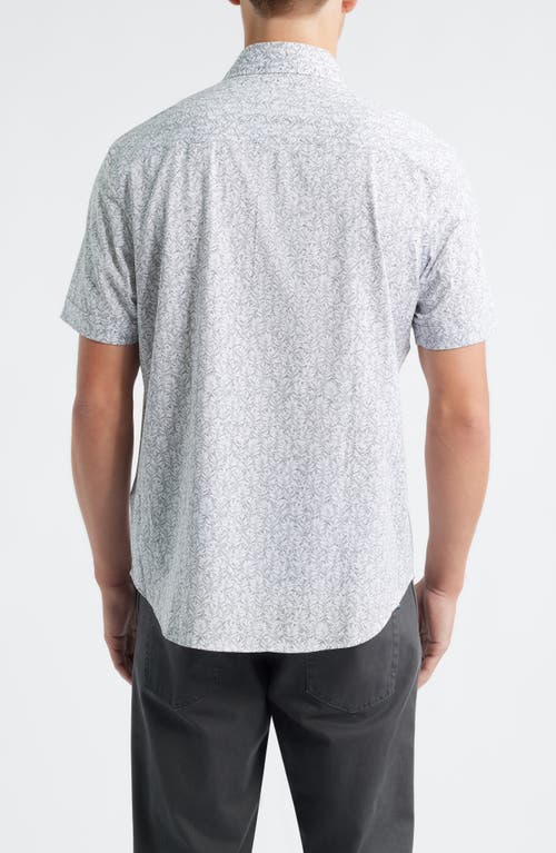 Bugatchi Miles Ooohcotton® Leaf Print Short Sleeve Button-up Shirt In Gray