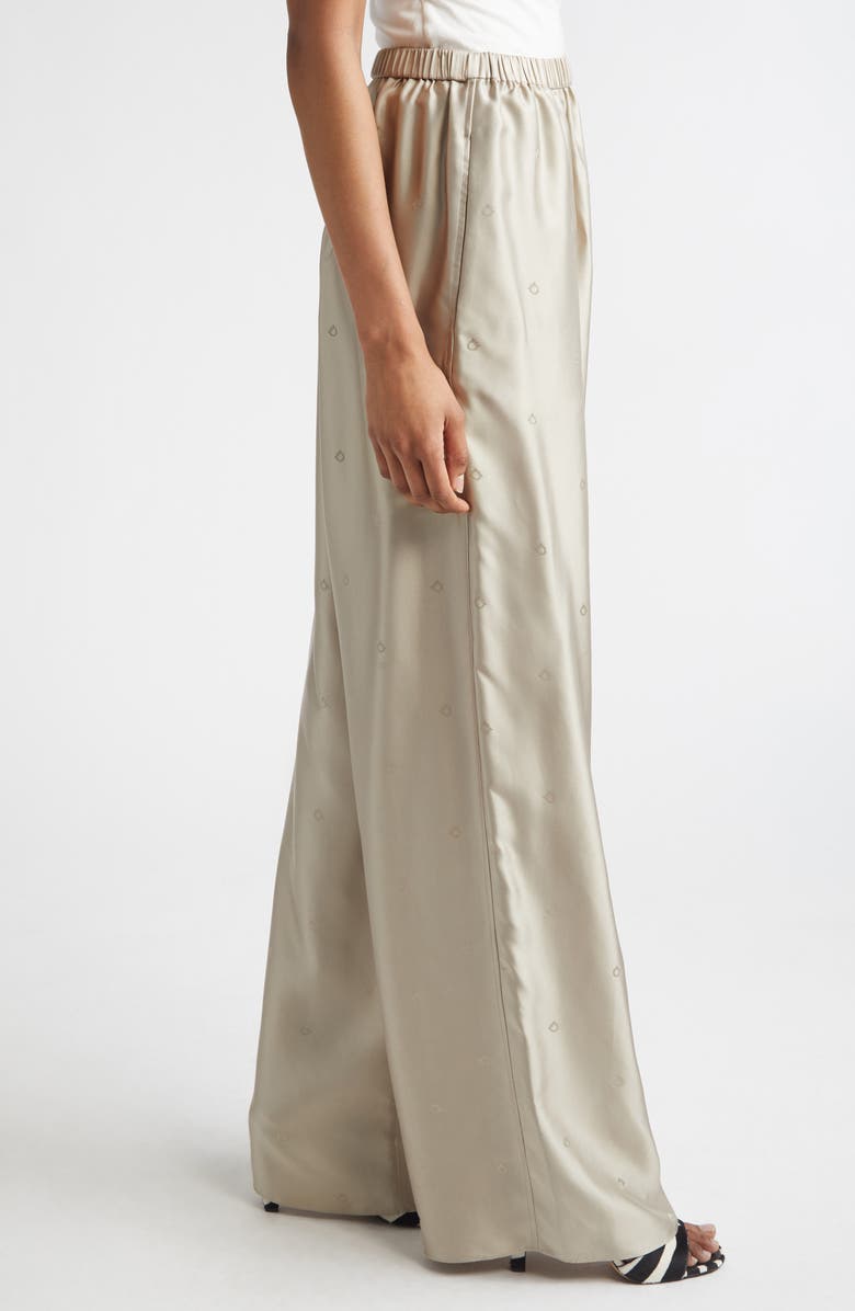 FERRAGAMO Gancini Jacquard Silk Wide Leg Pants, Alternate, color, Safari