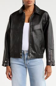 BLANKNYC Faux Leather Long Bomber Jacket