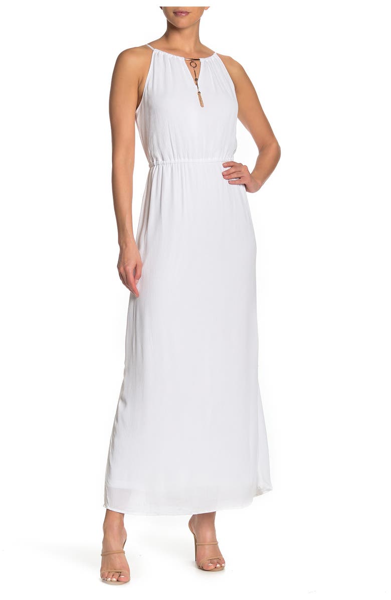 Nina Leonard Keyhole Tassel Sleeveless Maxi Dress, Alternate, color,