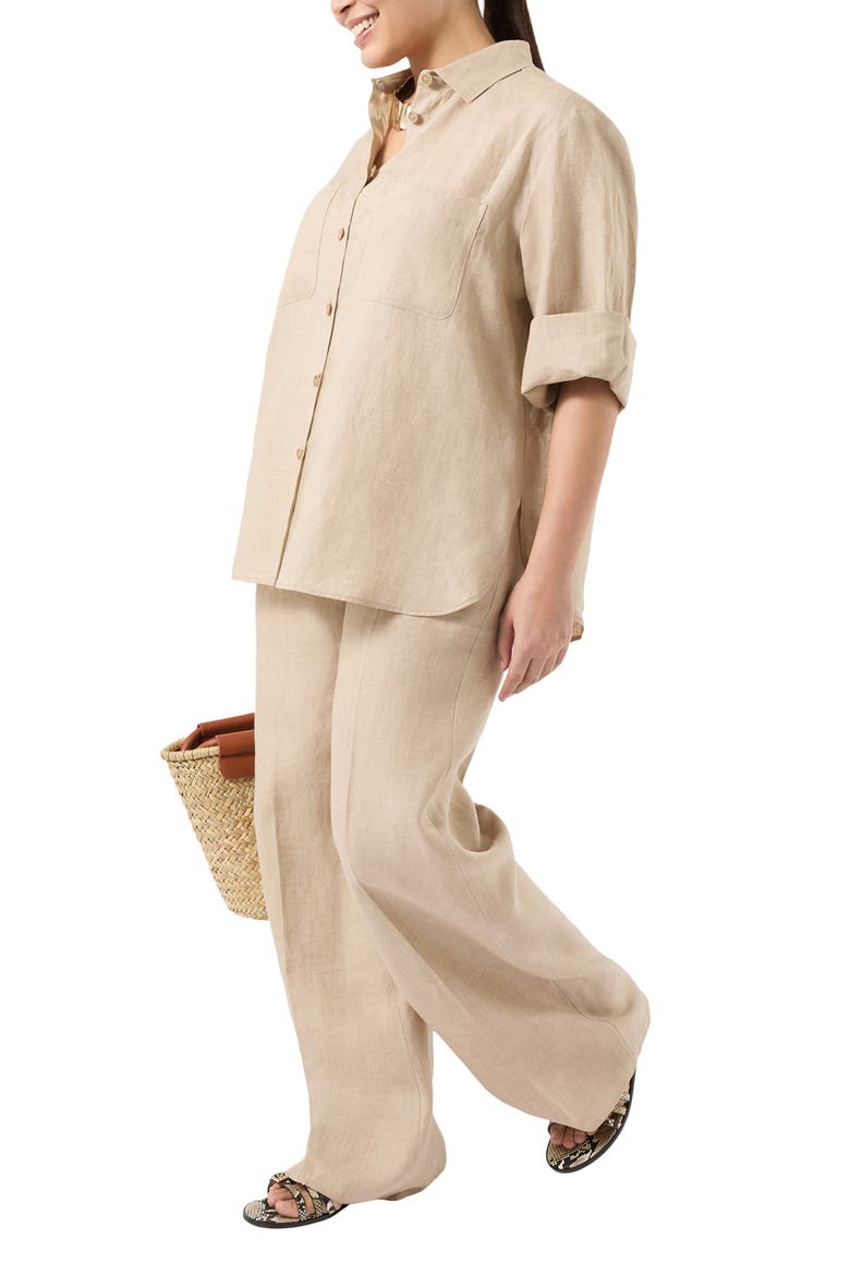 Mrs. Comma Wide Leg Flax Linen Pants, Alternate, color, SAND