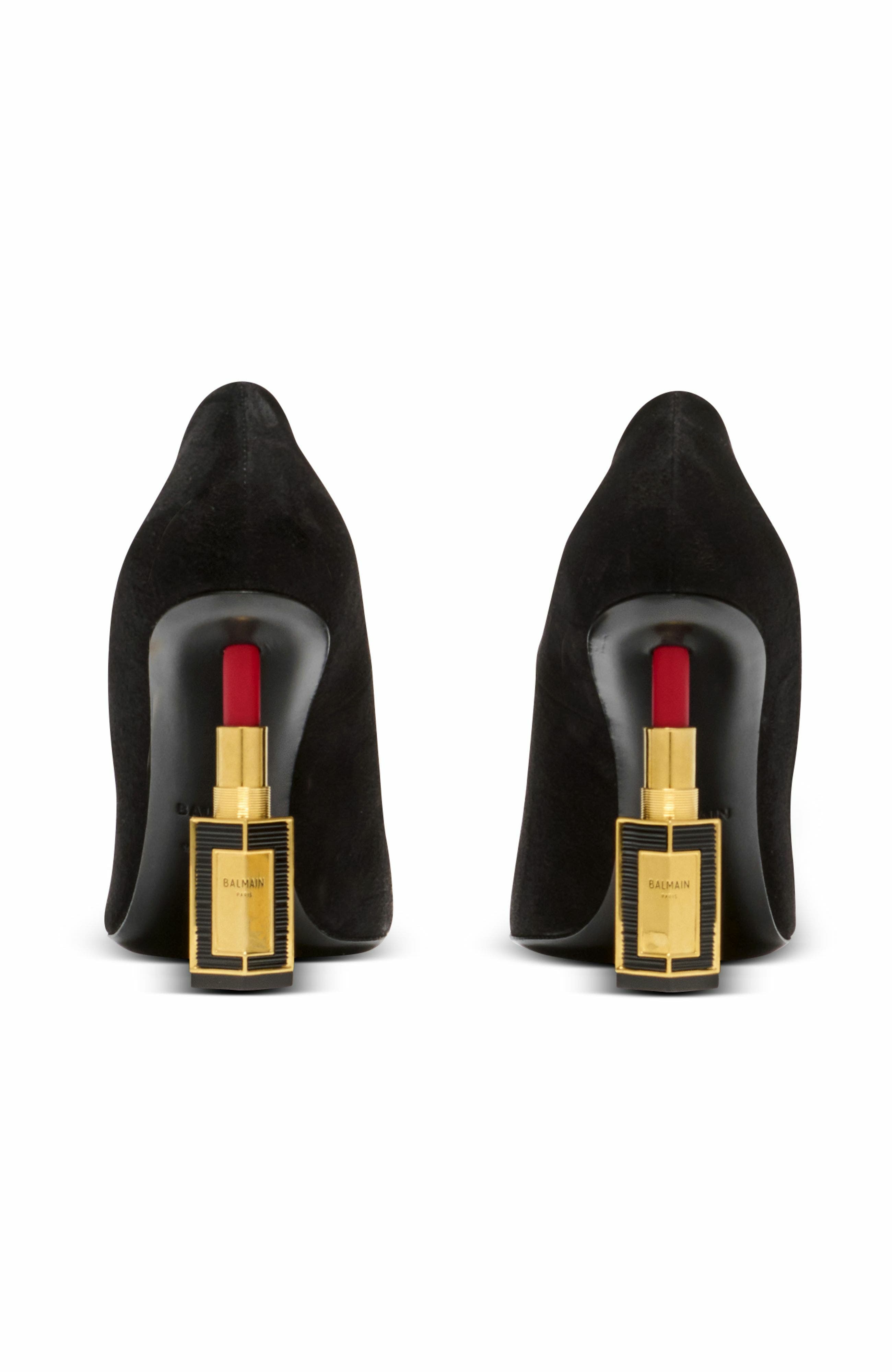 Balmain Lipstick Pumps In Suede Leather And Brass, Alternate, color, 