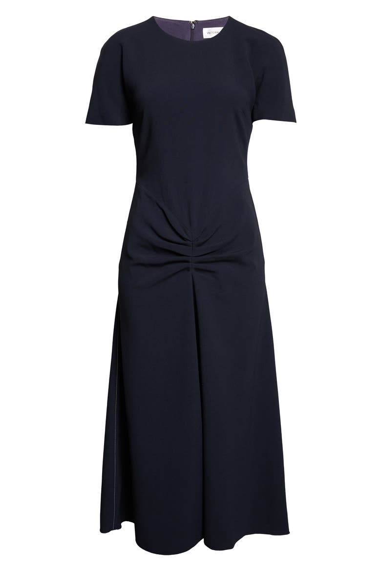 Gathered Detail Jersey Midi Dress, Alternate, color, NAVY