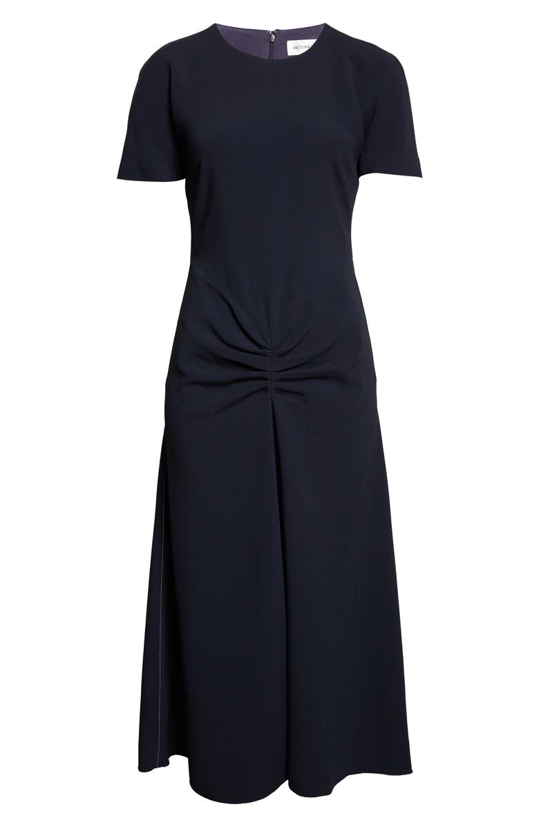 Victoria Beckham Gathered Detail Jersey Midi Dress, Main, color, Navy