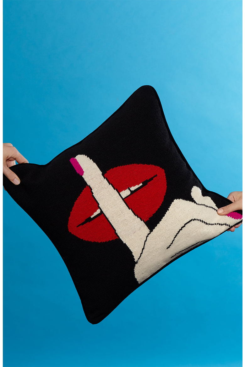 Lips Needlepoint Throw Pillow, Alternate, color, Lips Hush