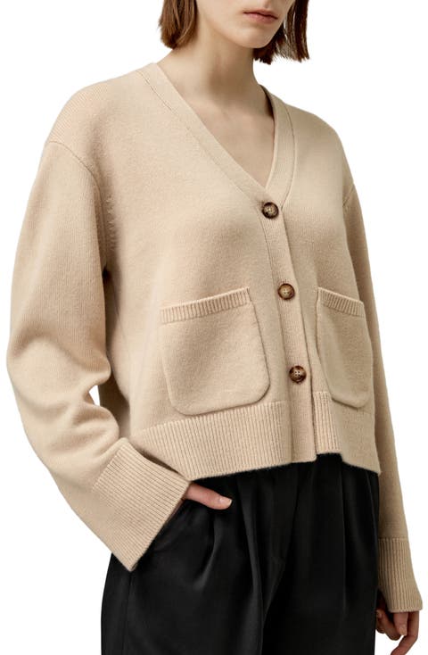 Cropped Wool-Cashmere Blend Cardigan Sweater for Women