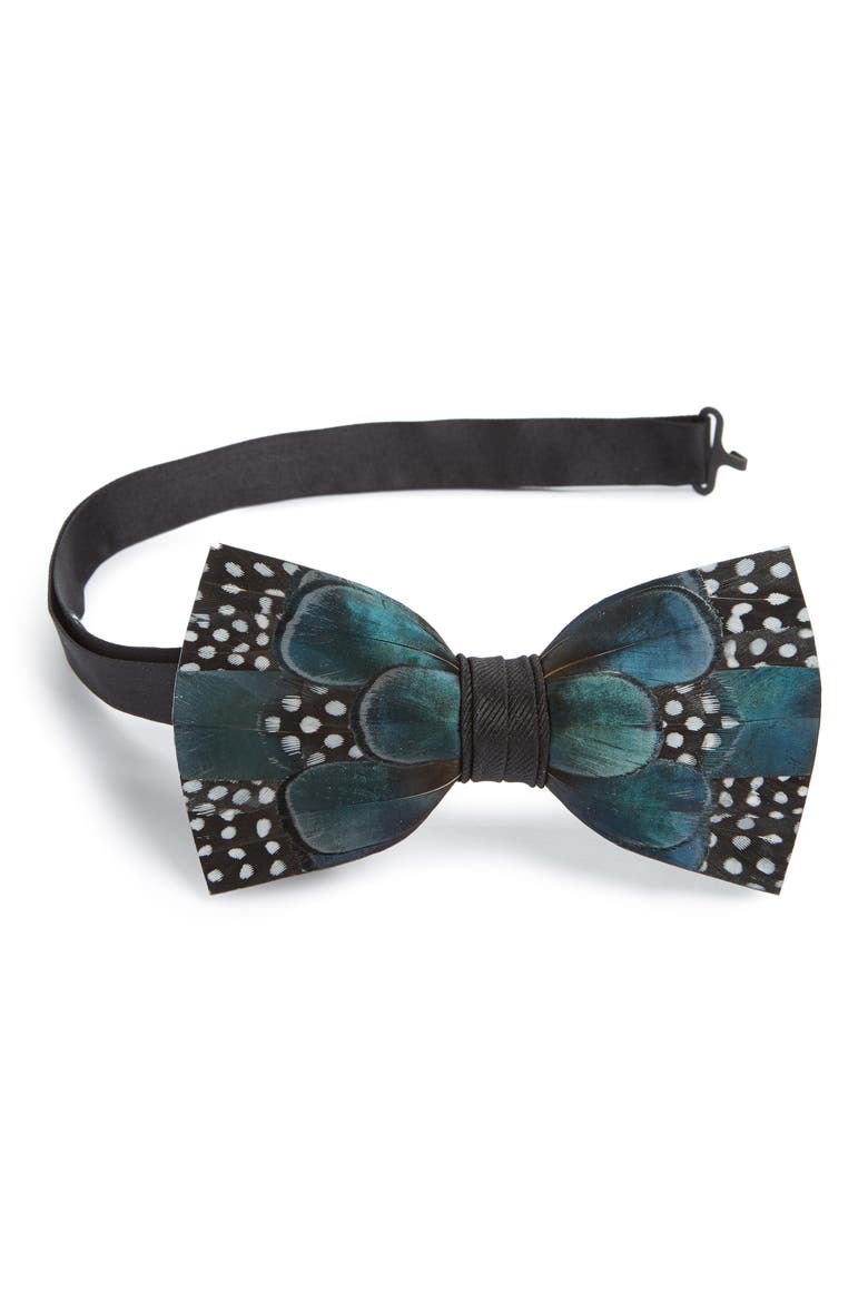 Scarab Feather Bow Tie, Main, color, BLUE/ GREEN