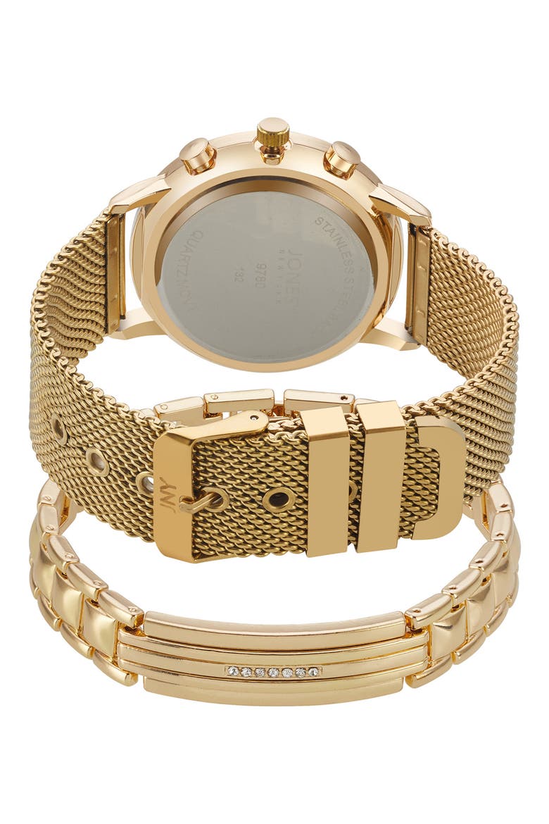 Three-Hand Quartz Mesh Strap Watch & ID Bracelet Set, Alternate, color, GOLD