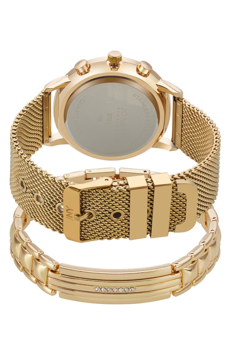 Jones New York Three-Hand Quartz Mesh Strap Watch & ID Bracelet Set, Alternate, color, Gold