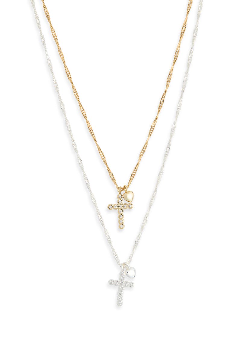 Together Is My Favorite Place To Be Set of 2 Cross Pendant Necklaces, Alternate, color, CLEAR- GOLD- SILVER