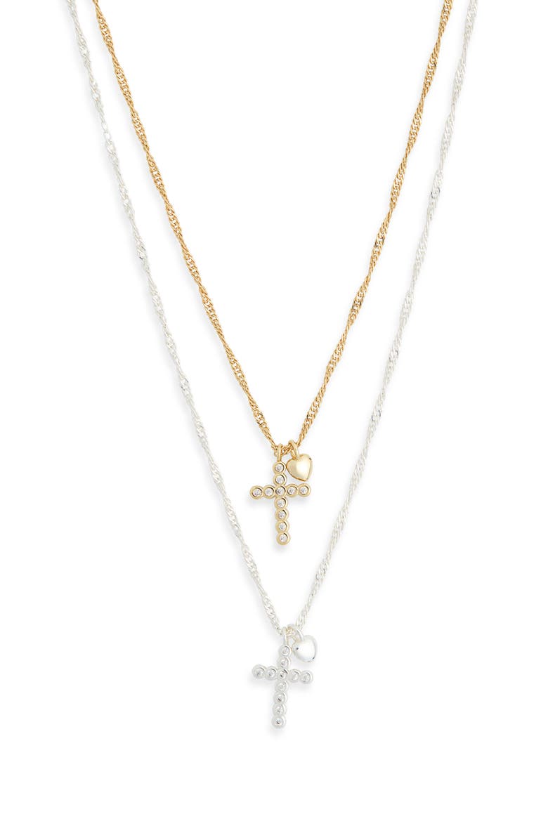 Leith Together Is My Favorite Place To Be Set of 2 Cross Pendant Necklaces, Alternate, color, Clear- Gold- Silver
