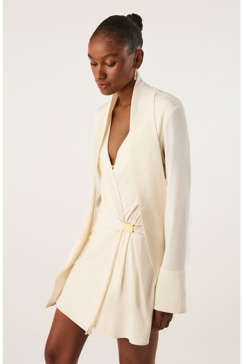 Rosalie Long Sleeve Faux Wrap Cover-Up Minidress, Alternate, color, OFF WHITE