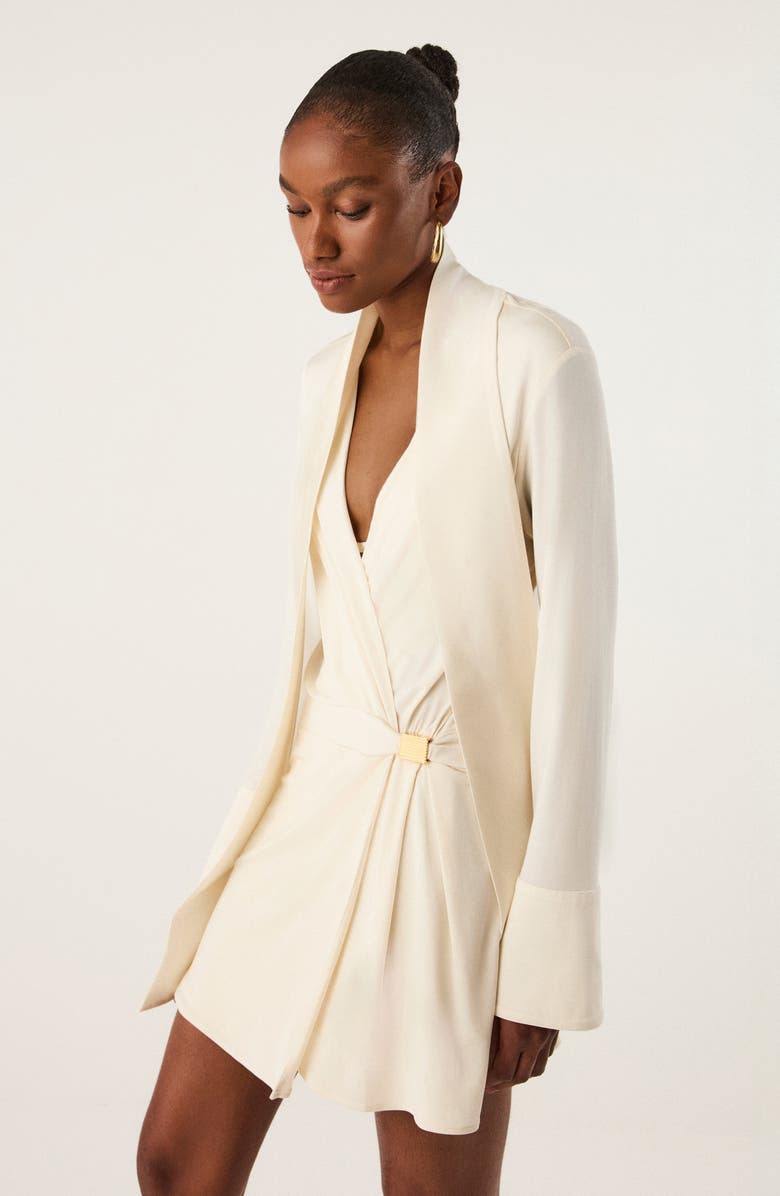 ViX Paula Hermanny Rosalie Long Sleeve Faux Wrap Cover-Up Minidress, Alternate, color, Off White