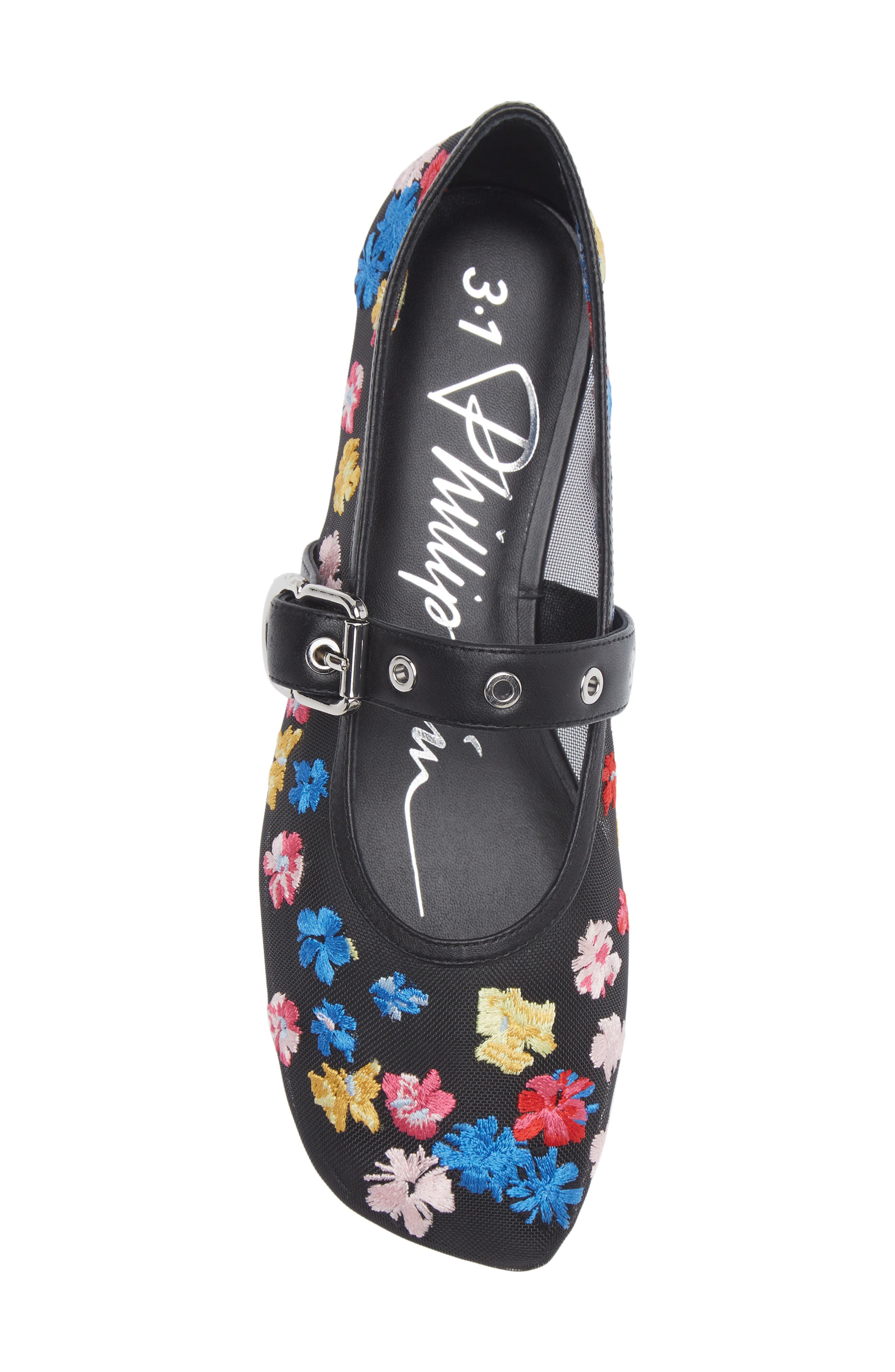 3.1 Phillip Lim Flowerworks Mesh Mary Jane Flat, Alternate, color, Black Multi