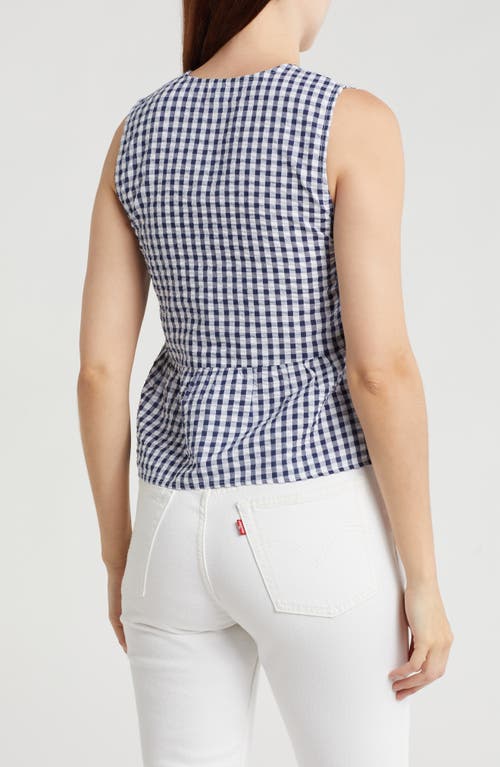 Vigoss Gingham Tie Front Top In Navy/white