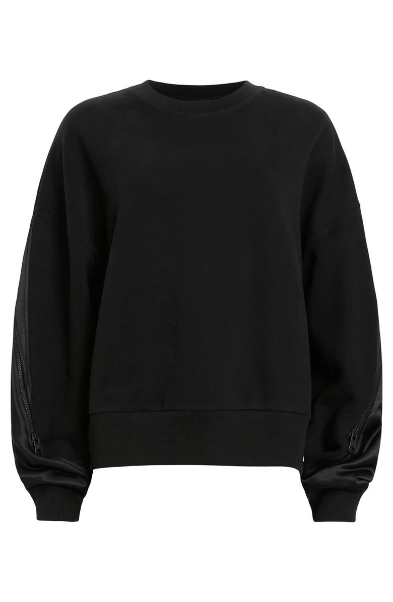 AllSaints Zipper Accent Shirred Cotton Sweatshirt, Alternate, color, 