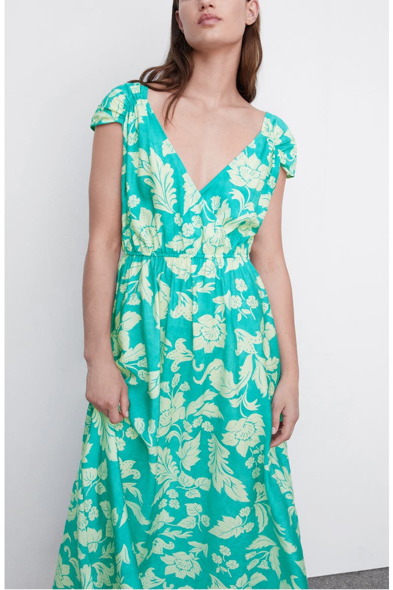 Floral Ruched Dress, Alternate, color, TURQUOISE