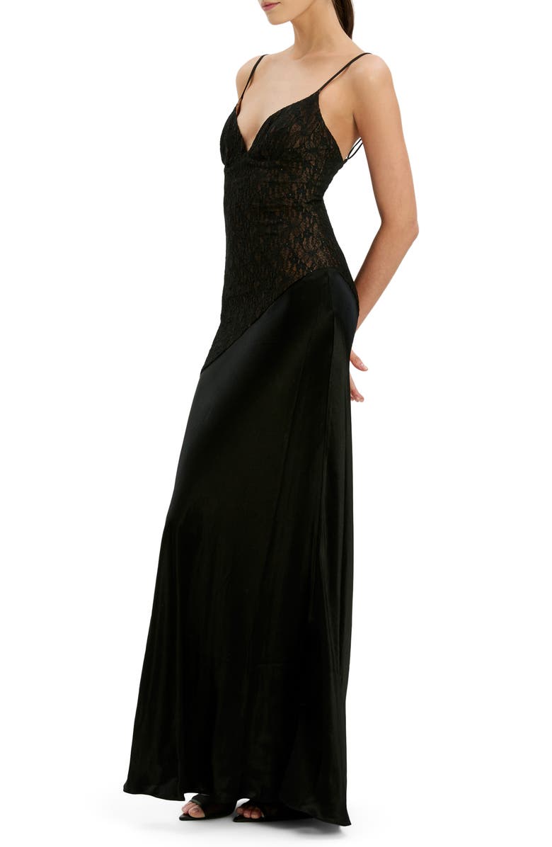 Bardot Aralia Lace Satin Dress, Alternate, color, Black