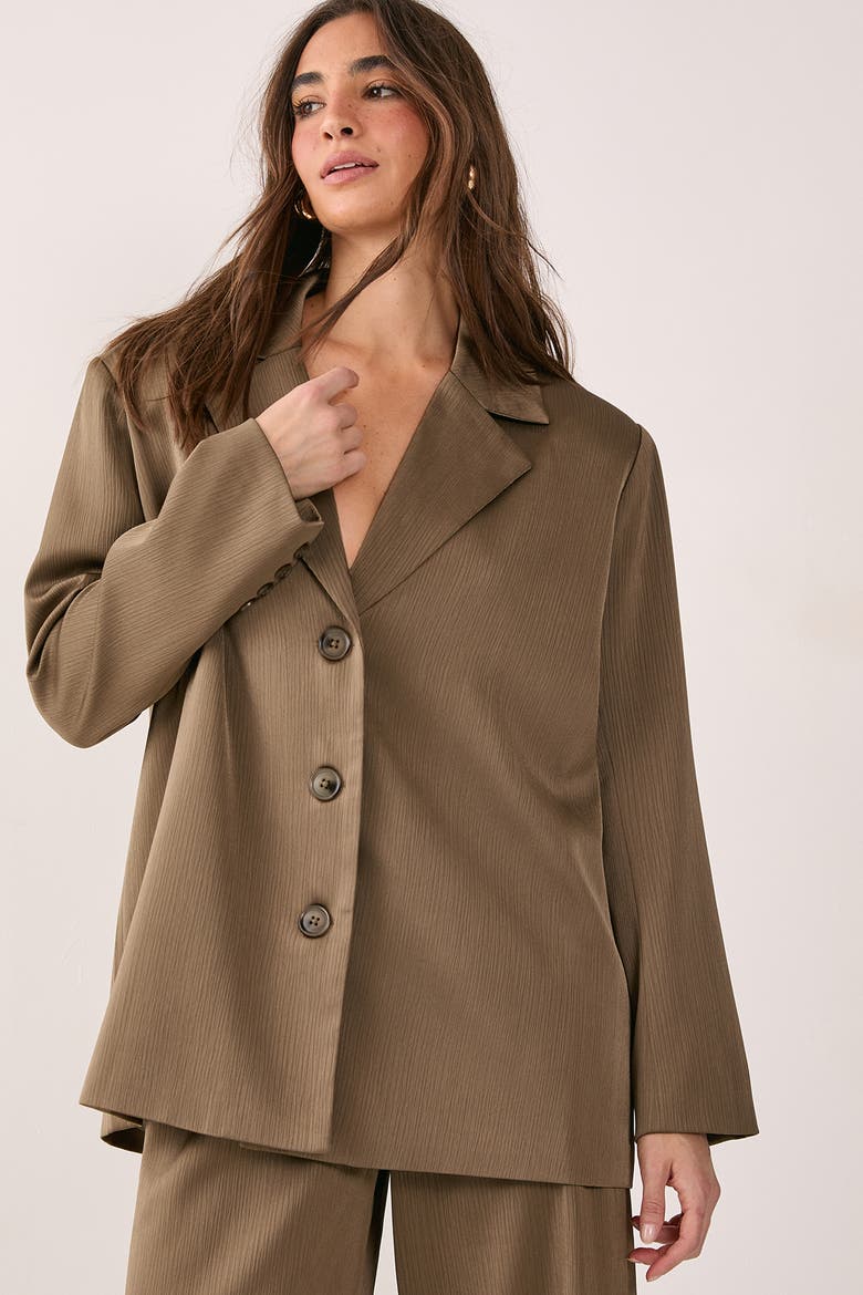 Satin Pleated Oversized Blazer, Main, color, Olive