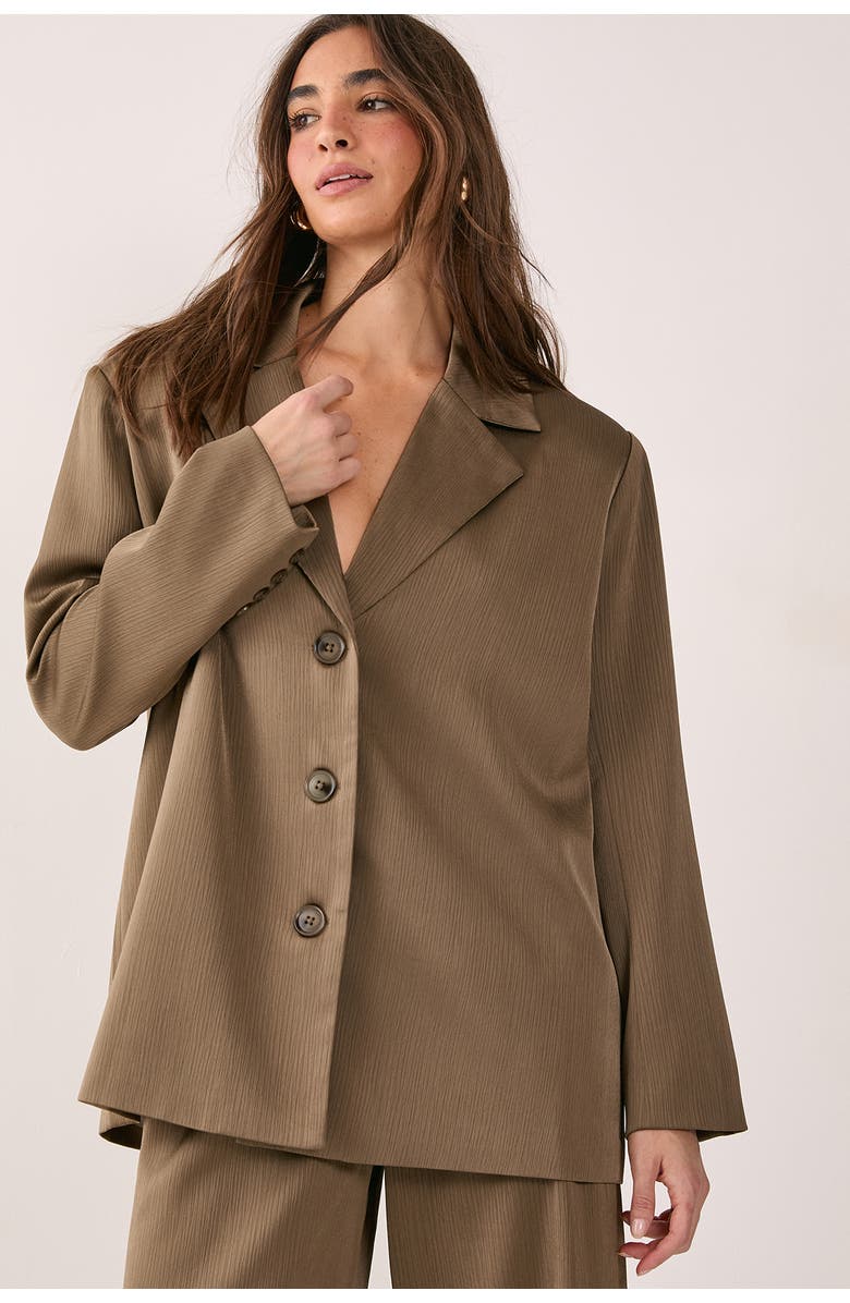 NASTY GAL Satin Pleated Oversized Blazer, Main, color, Olive