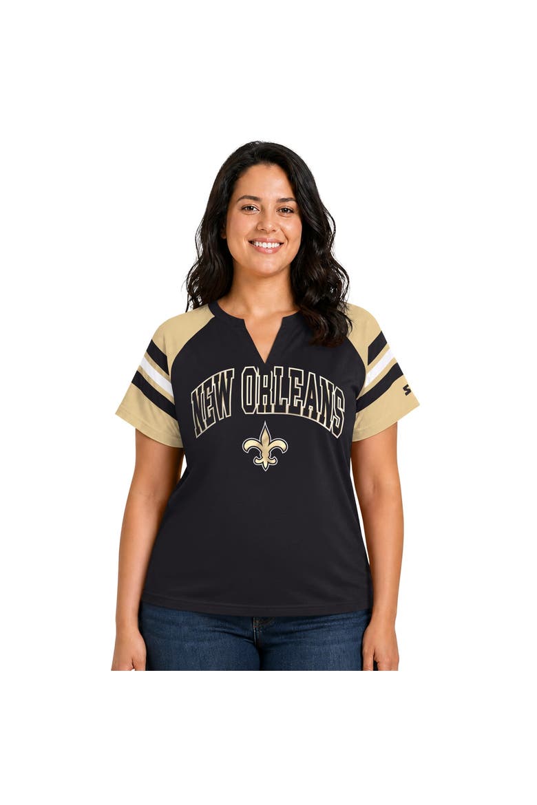Women's Starter  Black New Orleans Saints Plus Size Game On Notch Neck Raglan T-Shirt, Main, color, Black