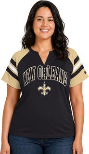 STARTER Women's Starter Black New Orleans Saints Plus Size Game On Notch Neck Raglan T-Shirt