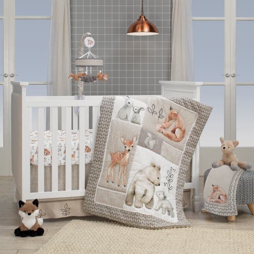 Lambs & Ivy Painted Forest Watercolor Leaf Print Baby Fitted Crib Sheet In Gray