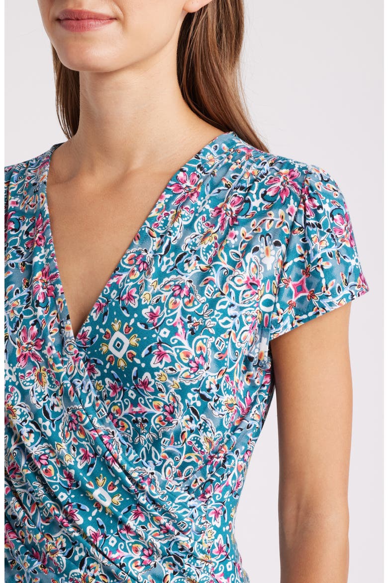 Print Wrap Top, Alternate, color, TEAL ROSE