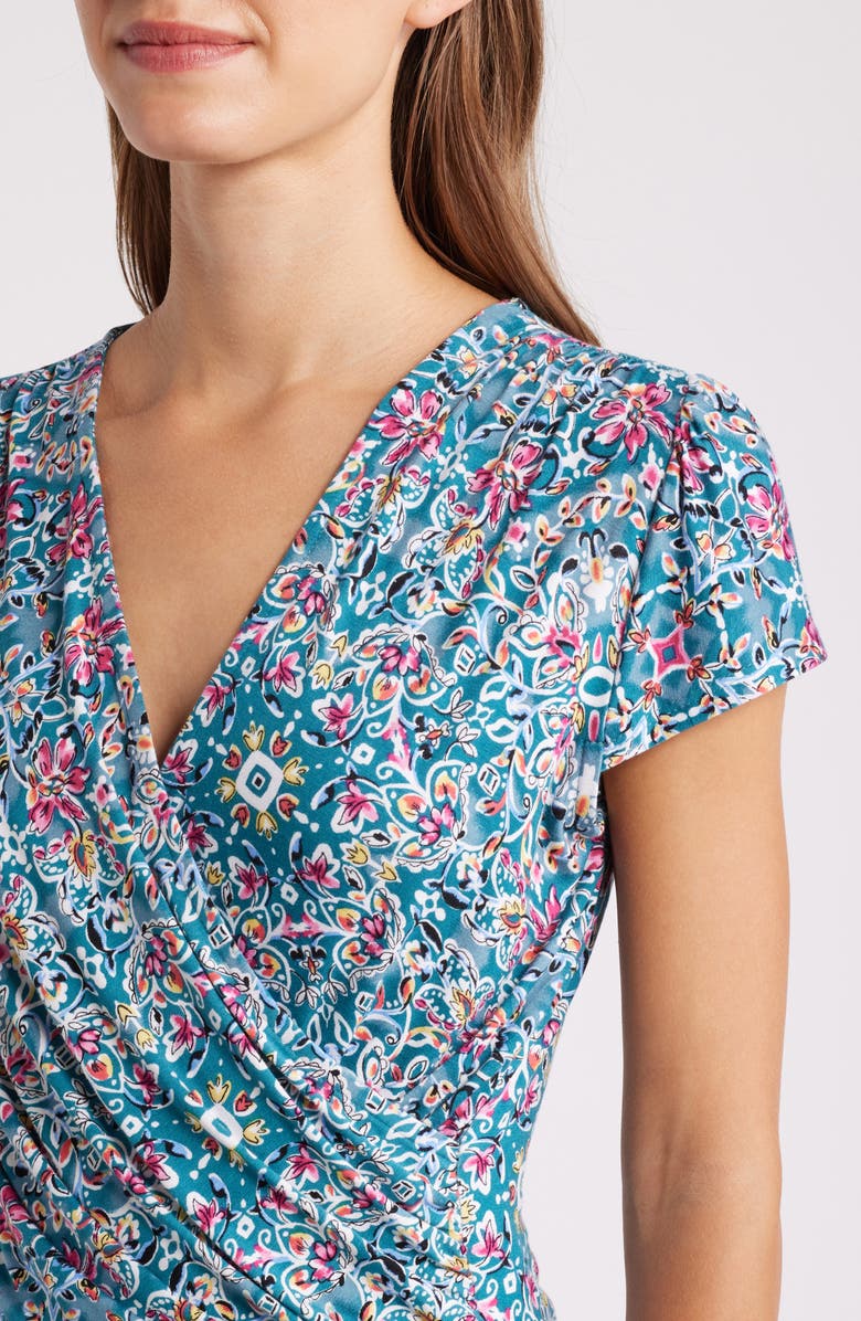 Loveappella Print Wrap Top, Alternate, color, Teal Rose