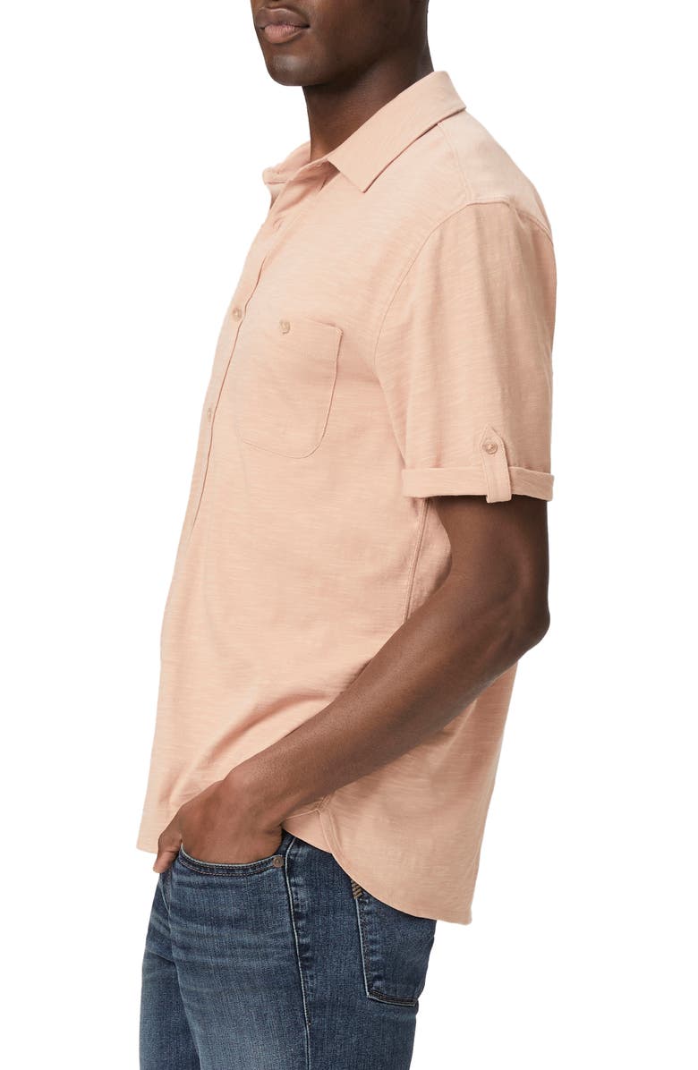PAIGE Brayden Roll Tab Short Sleeve Jersey Button-Up Shirt, Alternate, color, 