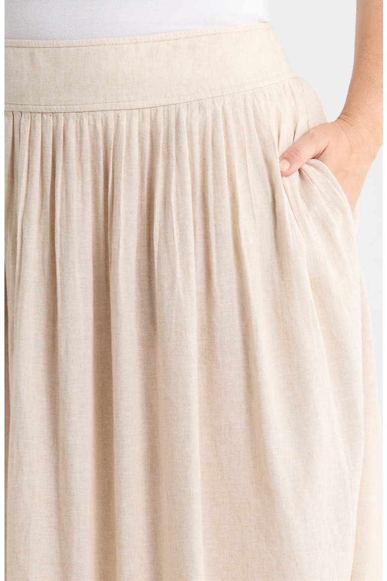 Pleated Linen Blend Midi Skirt, Alternate, color, FLAX