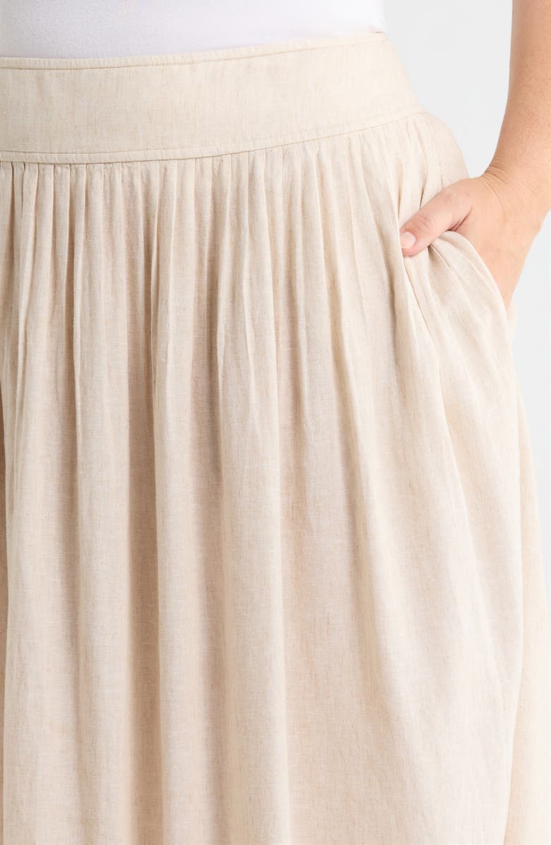 Caslon<sup>®</sup> Pleated Linen Blend Midi Skirt, Alternate, color, Flax