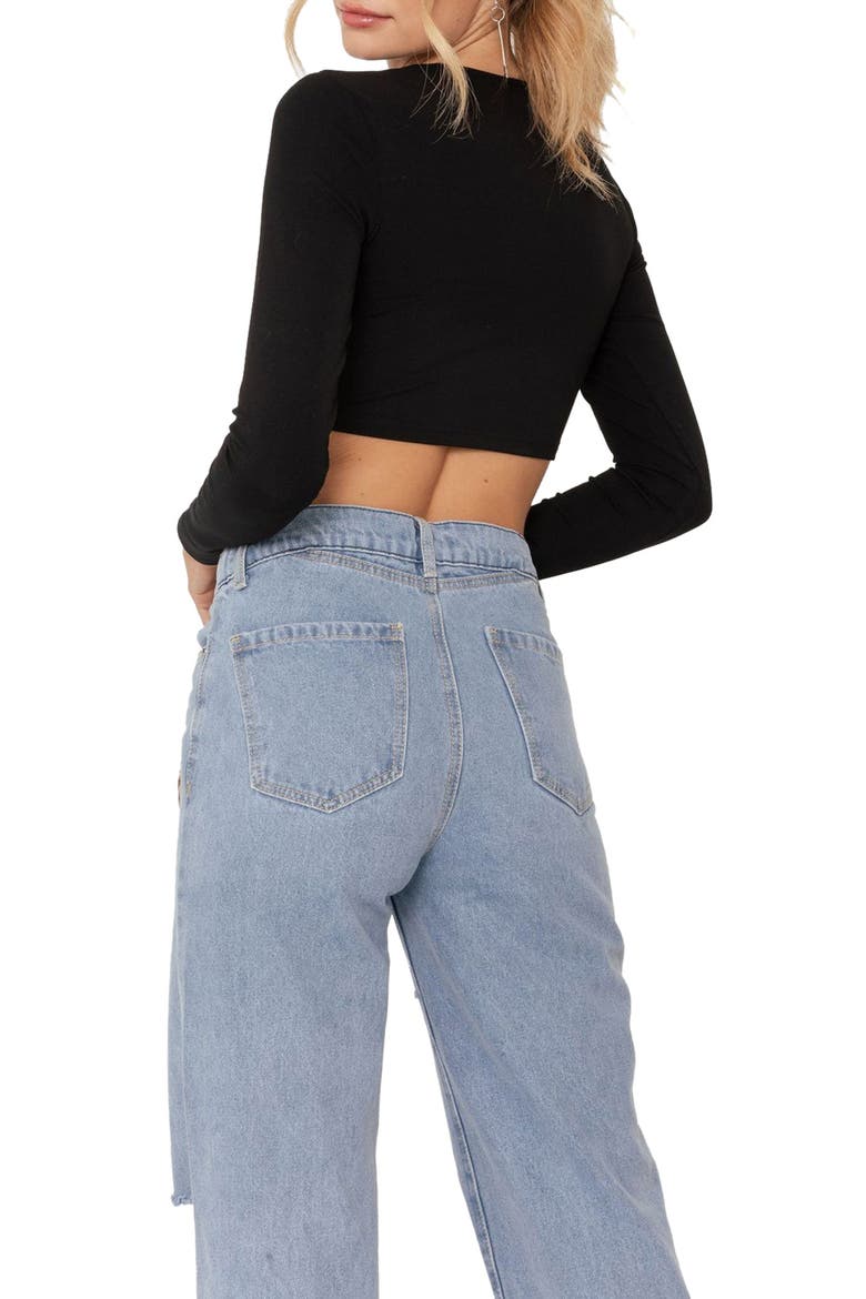 Patricia Long Sleeve Crop Top, Alternate, color, BLACK