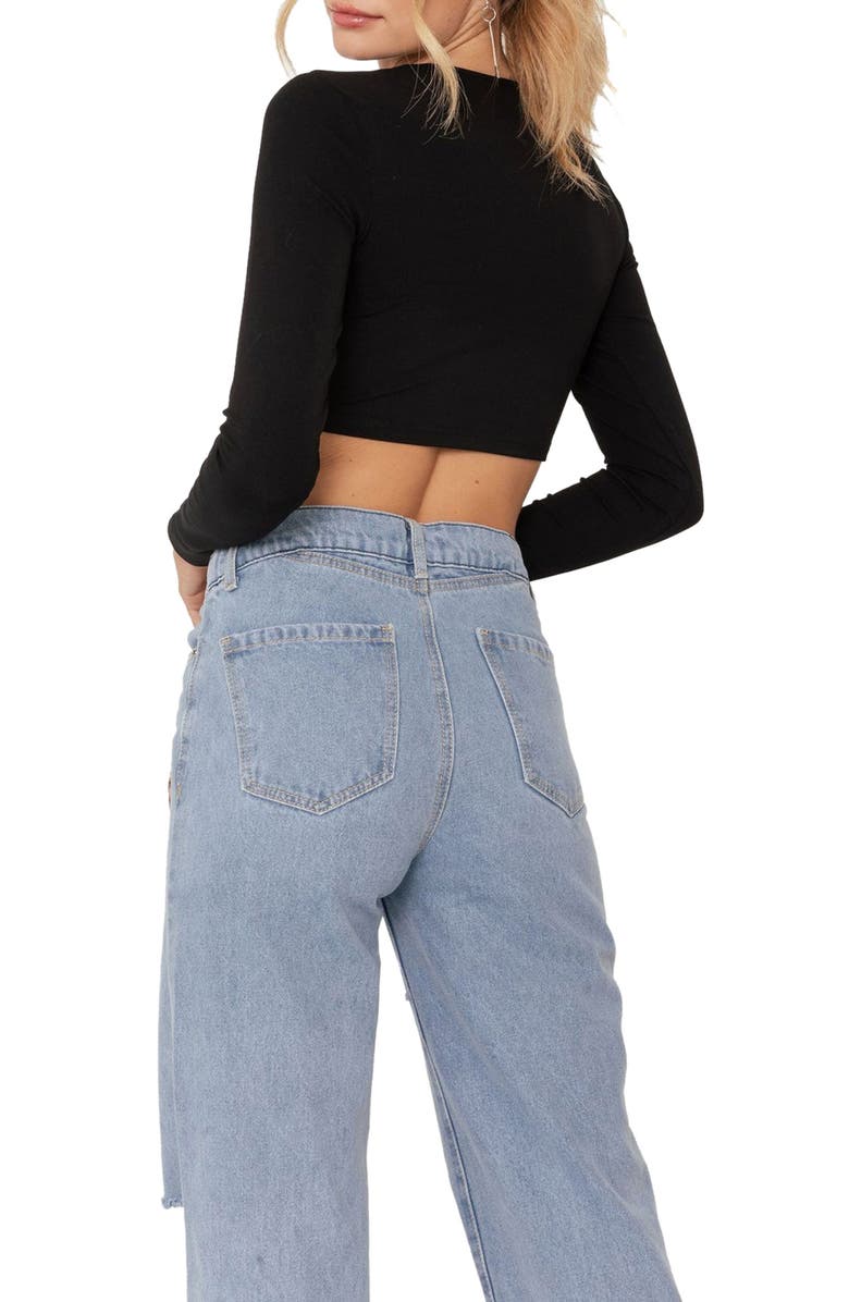 EDIKTED Patricia Long Sleeve Crop Top, Alternate, color, Black