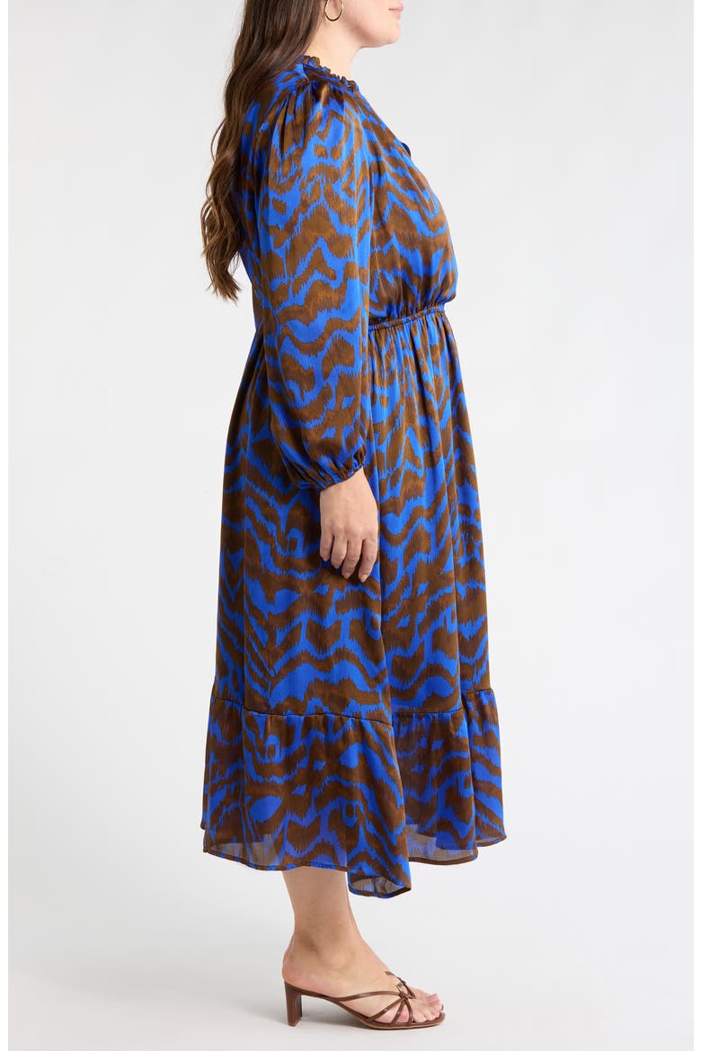 Krista Abrstract Fabiola Long Sleeve Satin Midi Dress, Alternate, color, BROWN/ BLUE MULTI
