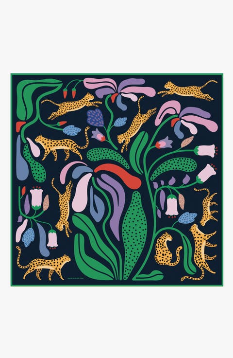 Double Sided Silk Scarf Of Jungle Night