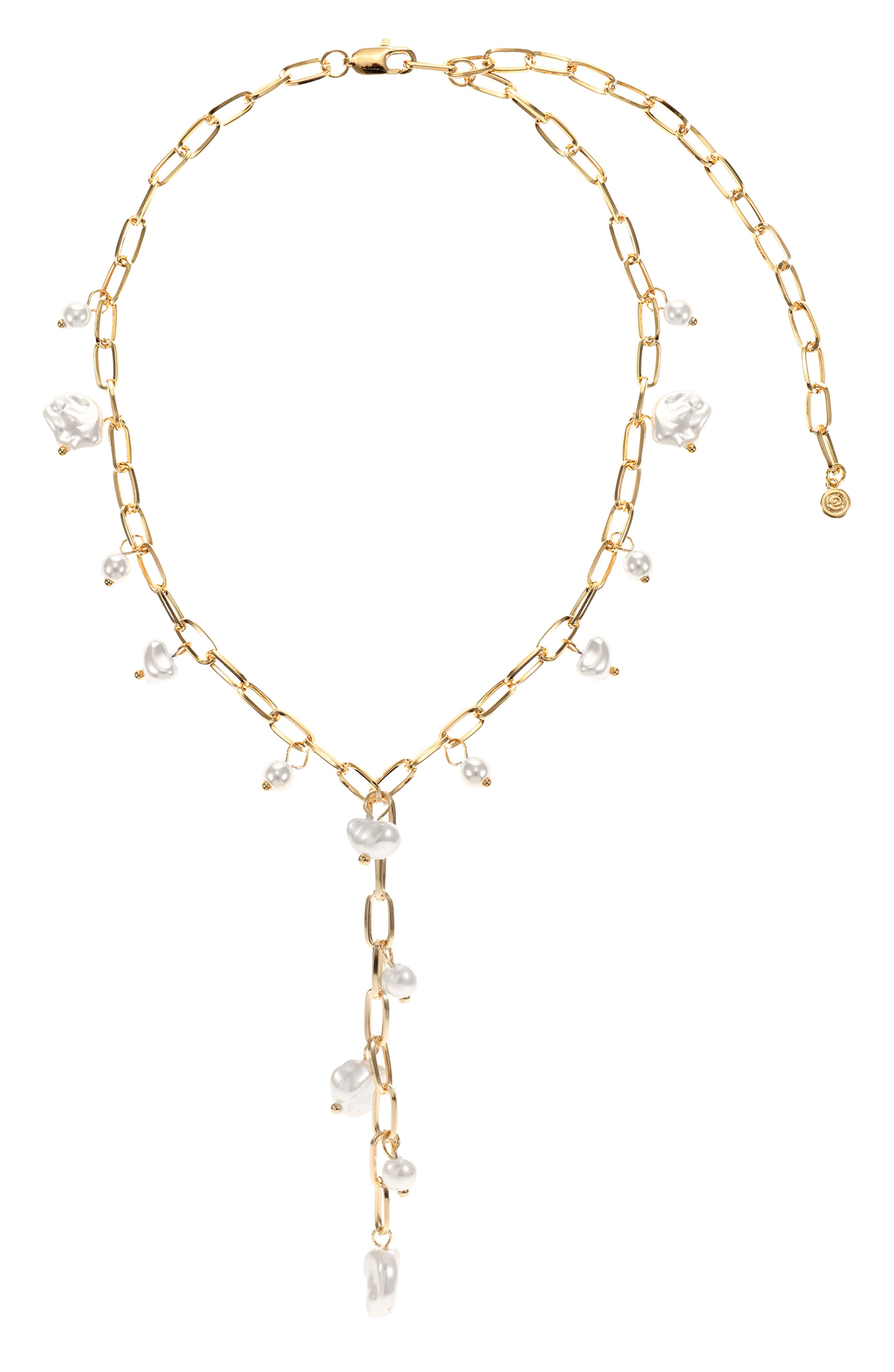 Ettika Faux Pearl Charm Y-Necklace