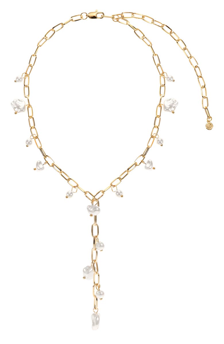 Ettika Faux Pearl Charm Y-Necklace, Main, color, White/ Gold