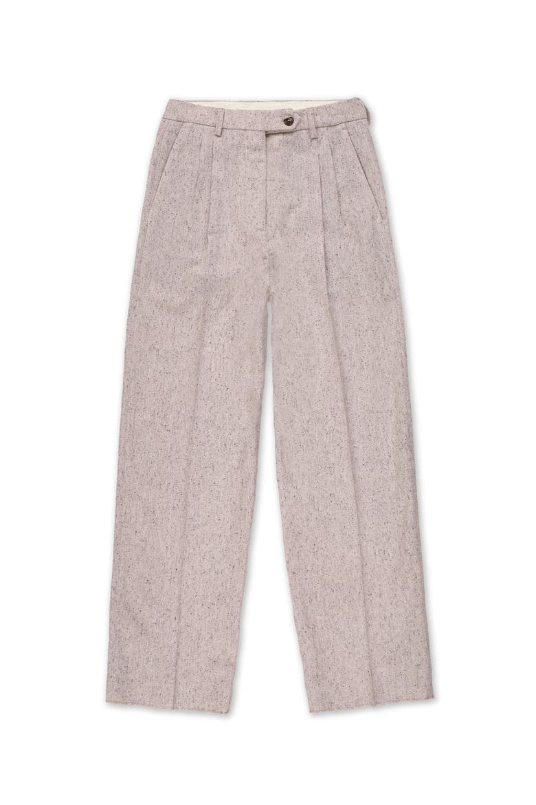 High-Waisted Pleated Wool Trousers, Main, color, Ecru